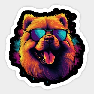 Retro Wave Chow Chow Dog Shirt Sticker